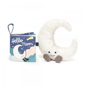 Juegos De Libros Y Juguetes Jellycat Hello Moon Fabric Book and Moon Medium Blancas Ecuador | RFIMT6792