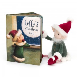 Juegos De Libros Y Juguetes Jellycat Leffy's Christmas Gift Book and Leffy Elf Medium Verde Ecuador | LDZKB8194