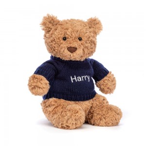 Juguetes Del Bebé Jellycat Bartholomew Bear with Personalised Navy Jumper 26cm x 12cm x 8cm Marrones Ecuador | TBEDM4921