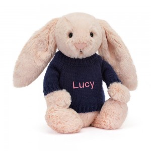 Juguetes Del Bebé Jellycat Bashful Blush Bunny with Personalised Navy Jumper 31cm x 12cm x 9cm Rosas Ecuador | SUKNH9536