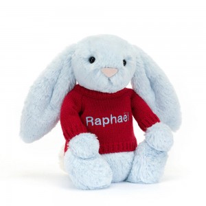 Juguetes Del Bebé Jellycat Bashful Bunny with Personalised Jumper 31cm x 12cm x 9cm Azules Ecuador | MXDUF4318
