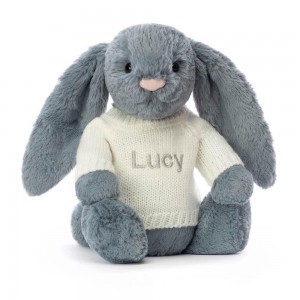 Juguetes Del Bebé Jellycat Bashful Dusky Bunny with Personalised Cream Jumper 31cm x 12cm x 9cm Azules Ecuador | XYHNV5812