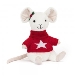 Peluche De Fauna Del Bosque Jellycat Merry Mouse Jumper 18cm x 9cm x 7cm Blancas Ecuador | IGHRU0936