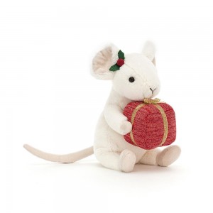 Peluche De Fauna Del Bosque Jellycat Merry Mouse Present 18cm x 9cm x 7cm Blancas Ecuador | JOVBT9618