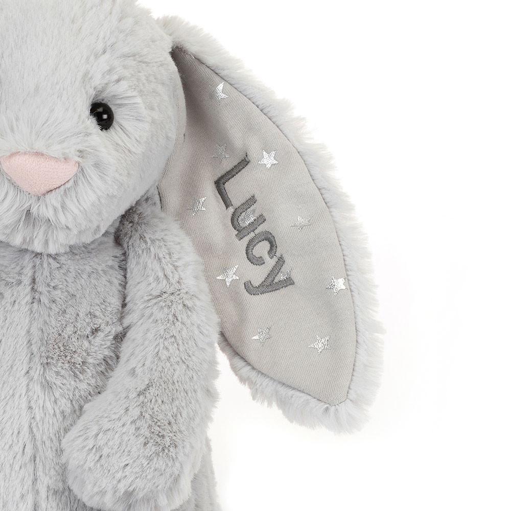Conejo Jellycat Personalised Bashful Shimmer Bunny Medium 31cm x 12cm x 9cm Gris  Ecuador |  PKOIB9732