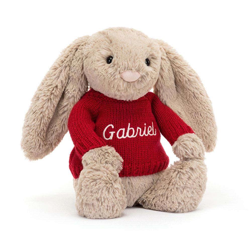 Jerséis Jellycat Bashful Bunny with Personalised Jumper 31cm x 12cm x 9cm Beige  Ecuador |  IAECW2346