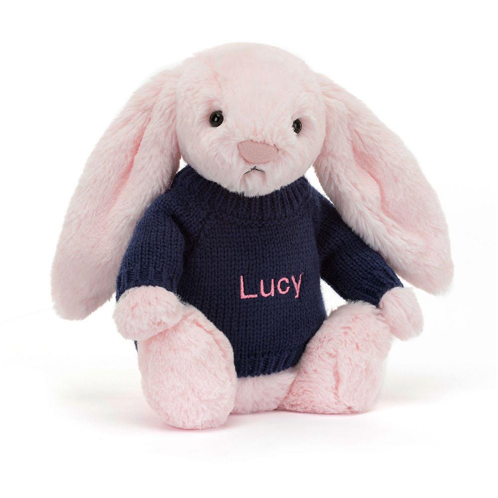 Jerséis Jellycat Bashful Bunny with Personalised Navy Jumper 31cm x 12cm x 9cm Rosas  Ecuador |  LDIME7921