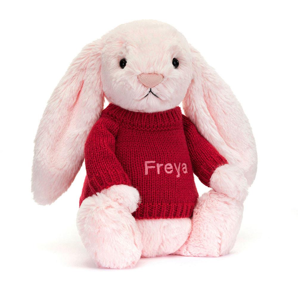 Jerséis Jellycat Bashful Bunny with Personalised Jumper 31cm x 12cm x 9cm Rosas  Ecuador |  UIREC6417