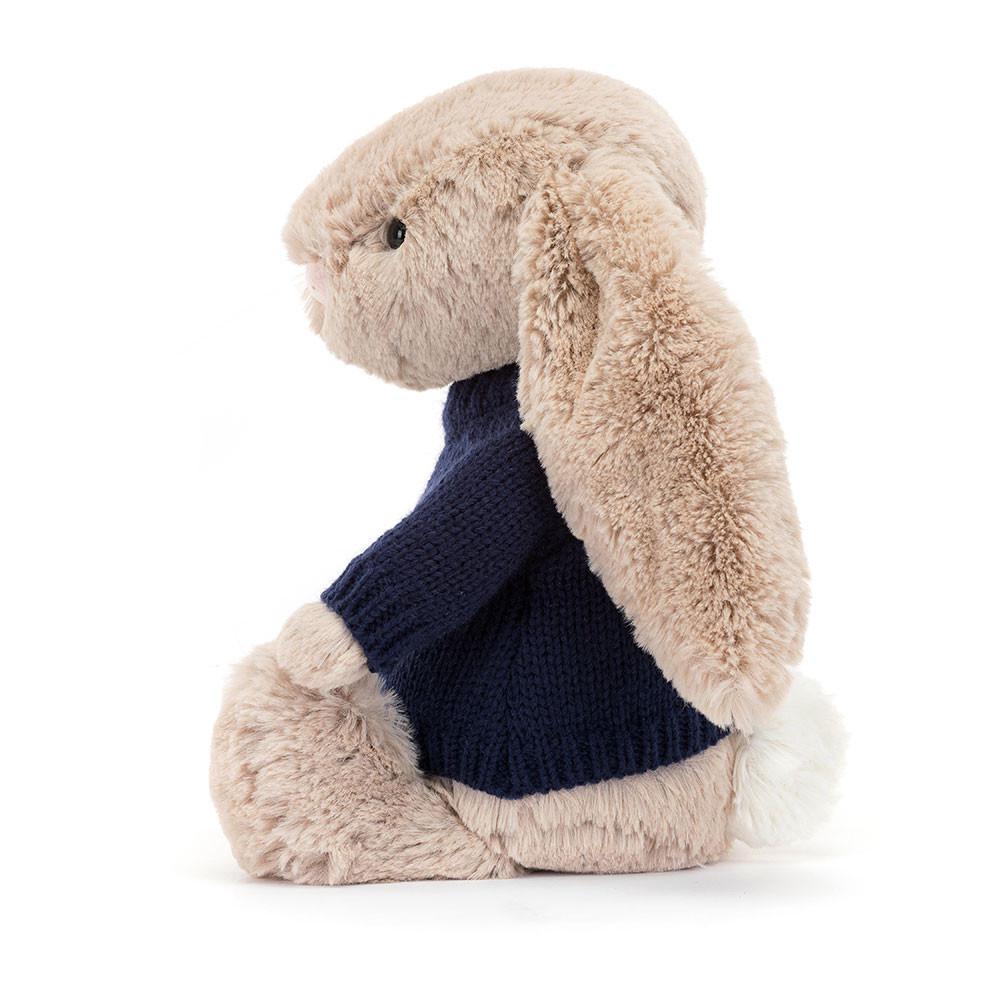 Jerséis Jellycat Bashful Bunny with Personalised Navy Jumper 31cm x 12cm x 9cm Beige  Ecuador |  UTVFZ9814