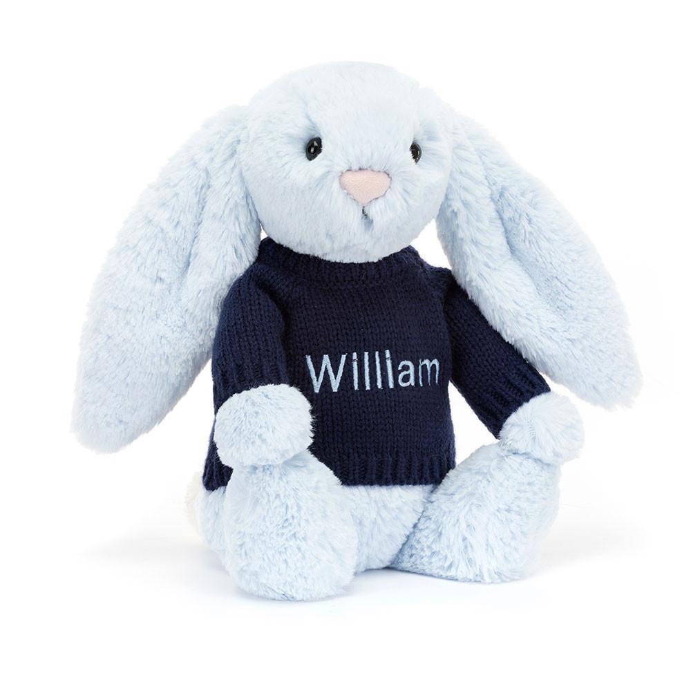 Jerséis Jellycat Bashful Bunny with Personalised Navy Jumper 31cm x 12cm x 9cm Azules  Ecuador |  PMFCZ2865