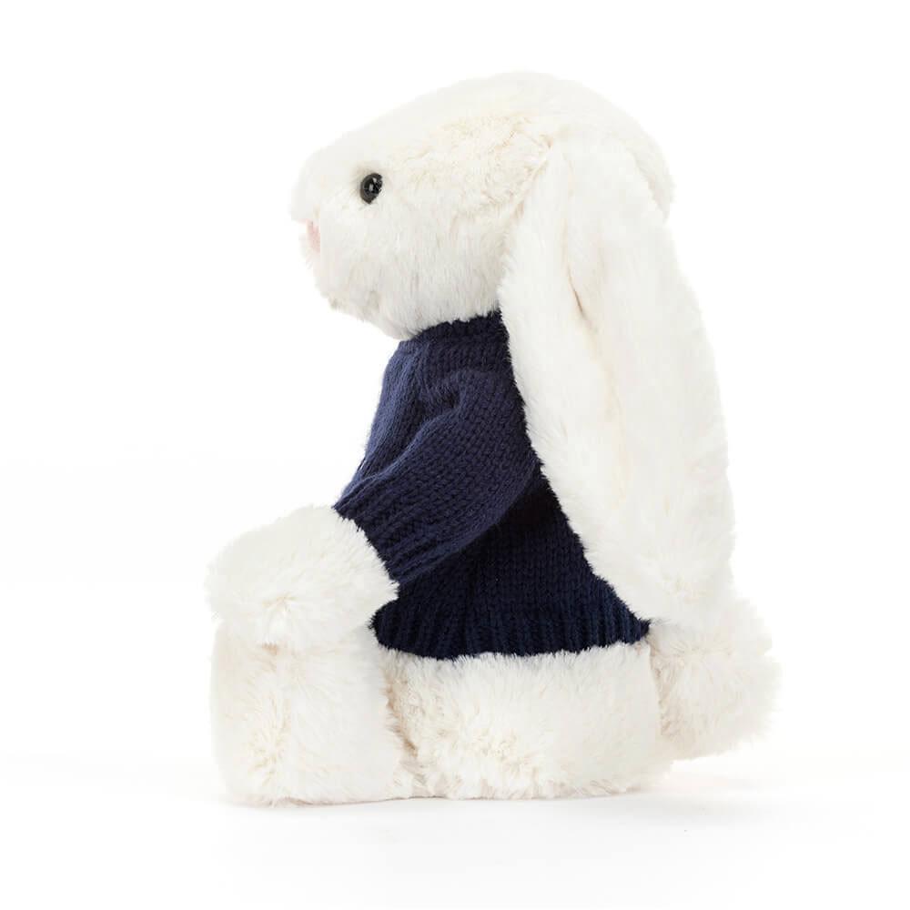 Jerséis Jellycat Bashful Cream Bunny with Personalised Navy Jumper 31cm x 12cm x 9cm Blancas  Ecuador |  CPMEJ7168
