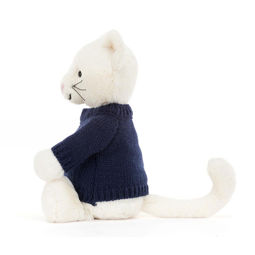 Jerséis Jellycat Bashful Cream Kitten with Personalised Navy Jumper 31cm x 12cm x 9cm Blancas  Ecuador |  YXBSA7418