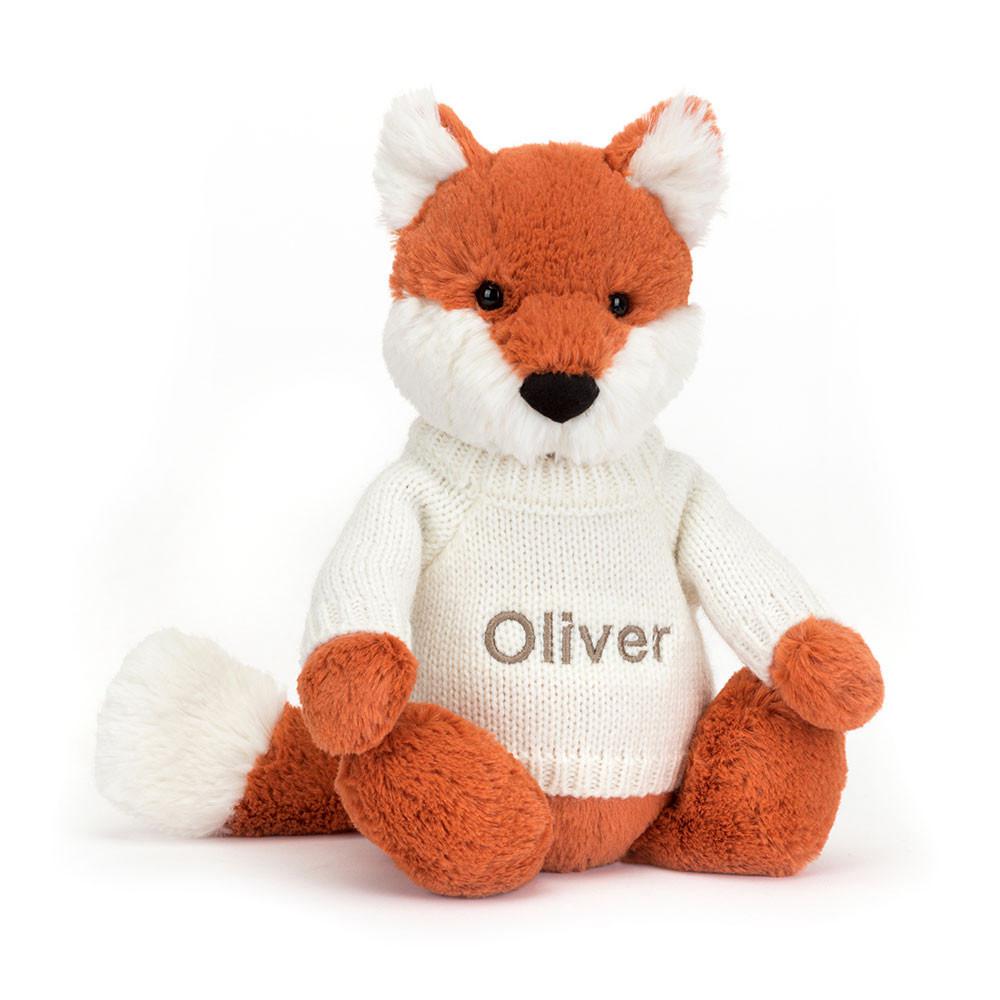 Jerséis Jellycat Bashful Fox Cub with Personalised Cream Jumper 31cm x 12cm x 9cm Naranjas  Ecuador |  DXBFN8359