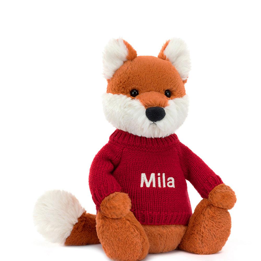 Jerséis Jellycat Bashful Fox Cub with Personalised Jumper 31cm x 12cm x 9cm Naranjas  Ecuador |  LCIUF9418