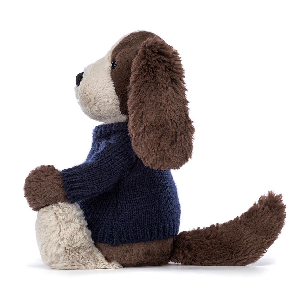 Jerséis Jellycat Bashful Fudge Puppy with Personalised Navy Jumper 31cm x 12cm x 9cm Marrones  Ecuador |  ZMOJW9615