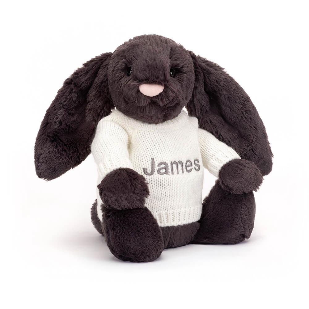 Jerséis Jellycat Bashful Inky Bunny with Personalised Cream Jumper 31cm x 12cm x 9cm Negras  Ecuador |  UHFJD3164