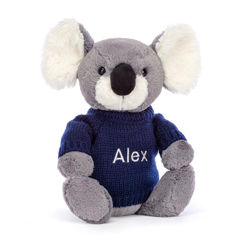 Jerséis Jellycat Bashful Koala with Personalised Navy Jumper 31cm x 12cm x 9cm Gris  Ecuador |  EHPQF0185