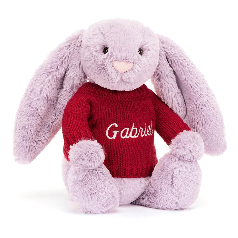 Jerséis Jellycat Bashful Lilac Bunny with Personalised Jumper 31cm x 12cm x 9cm Moradas  Ecuador |  AYDVP3719