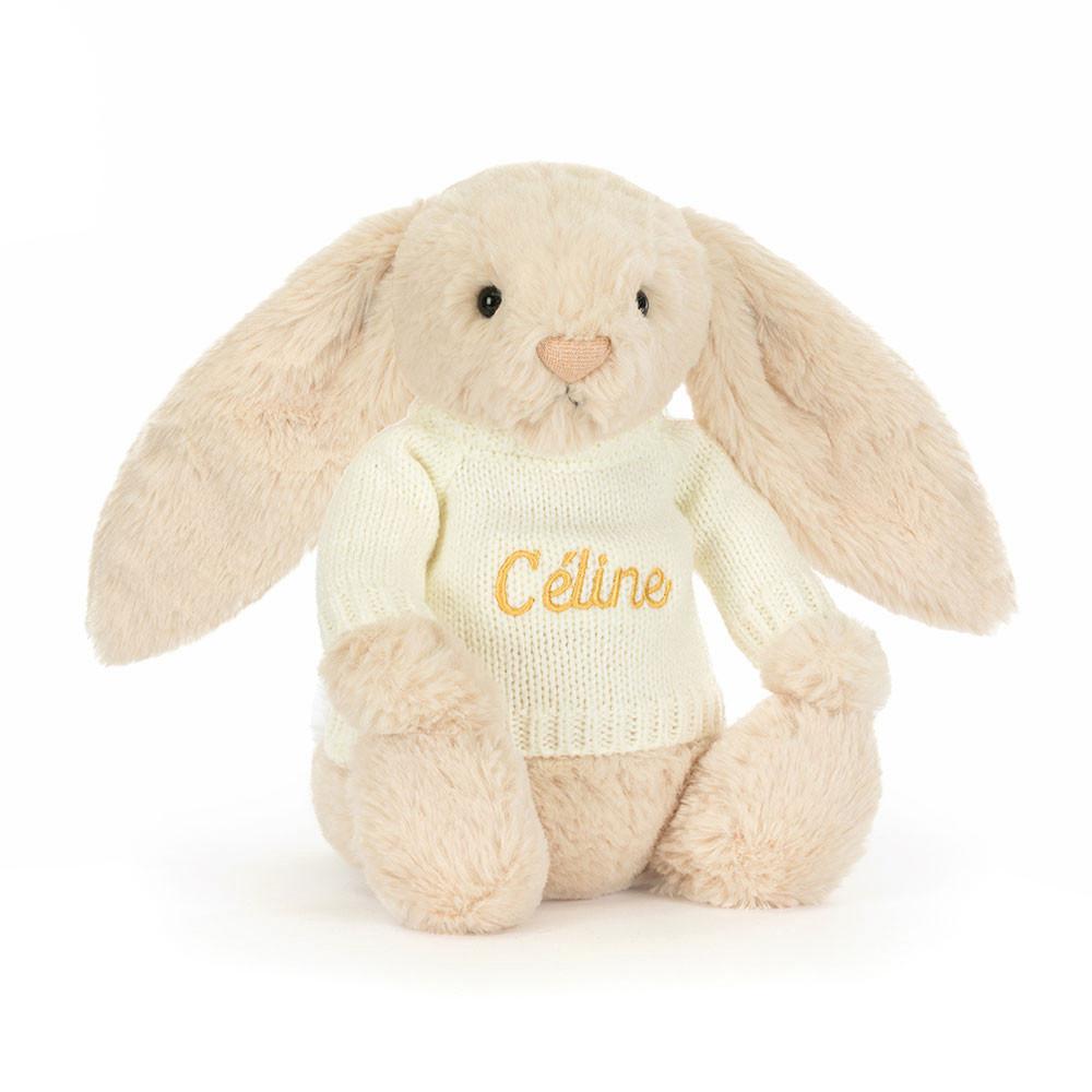 Jerséis Jellycat Bashful Luxe Bunny Willow with Personalised Cream Jumper 31cm x 12cm x 9cm Beige  Ecuador |  ERJYH2516