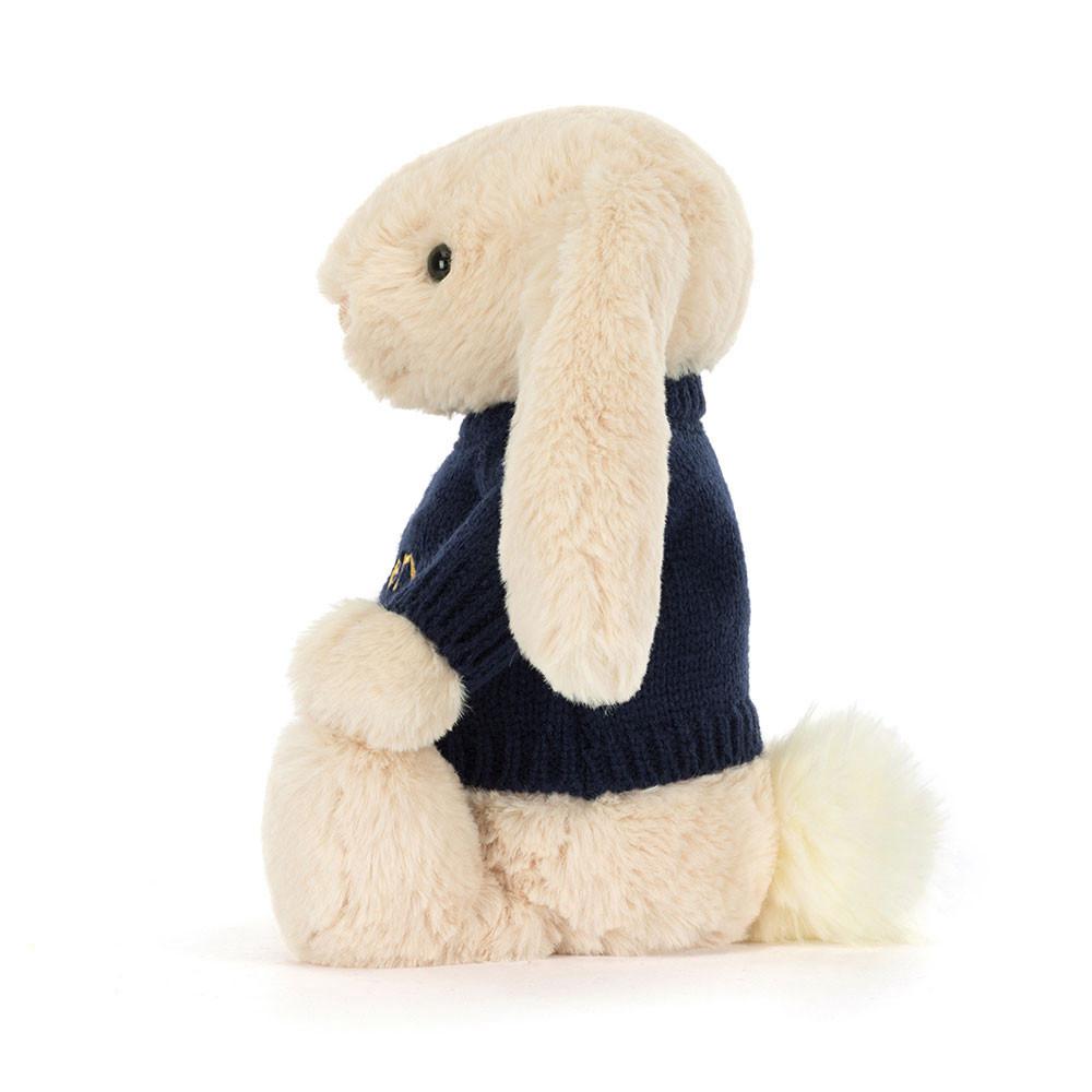 Jerséis Jellycat Bashful Luxe Bunny Willow with Personalised Navy Jumper 31cm x 12cm x 9cm Beige  Ecuador |  TIQNH9762