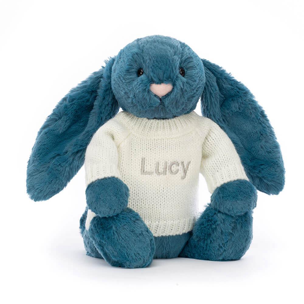 Jerséis Jellycat Bashful Mineral Bunny with Personalised Cream Jumper 31cm x 12cm x 9cm Azules  Ecuador |  ELCGU7812