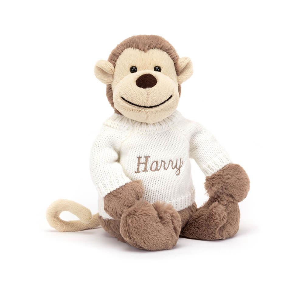 Jerséis Jellycat Bashful Monkey with Personalised Cream Jumper 31cm x 12cm x 9cm Marrones  Ecuador |  KULAG0457