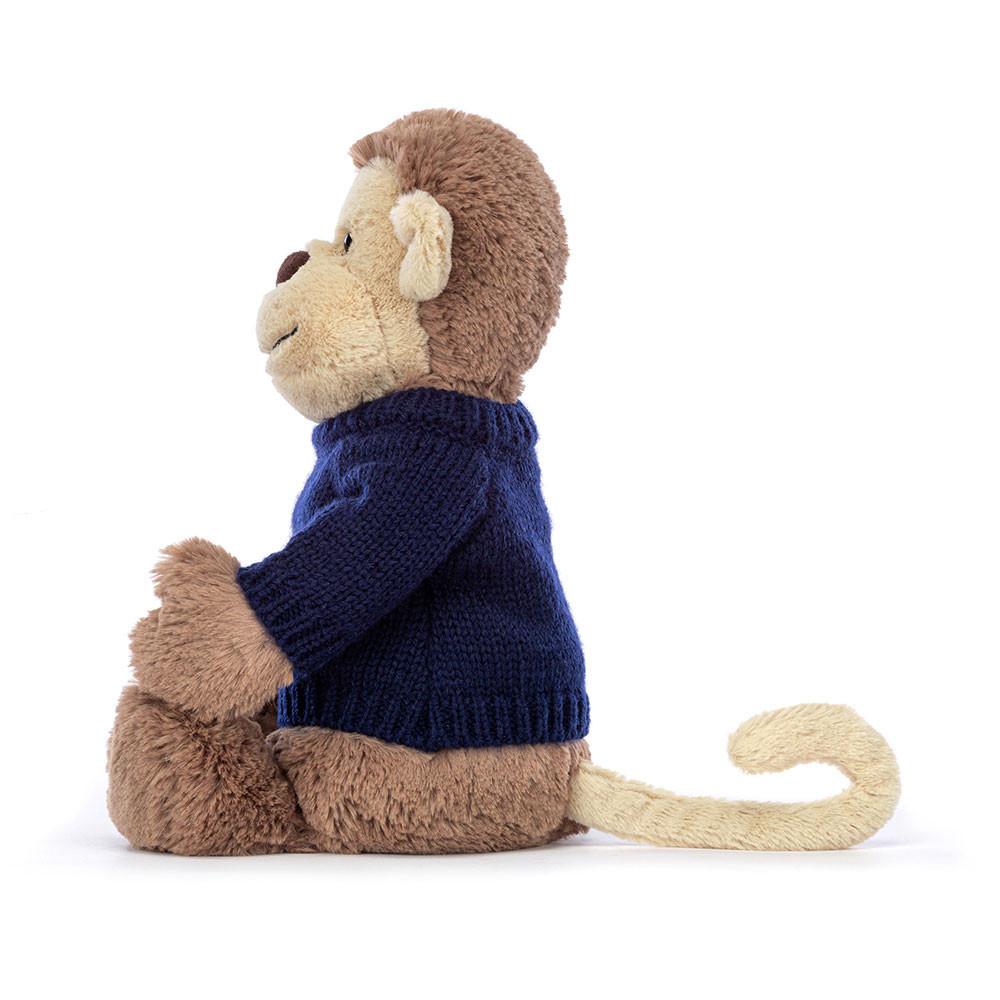 Jerséis Jellycat Bashful Monkey with Personalised Navy Jumper 31cm x 12cm x 9cm Marrones  Ecuador |  PBZHQ2847