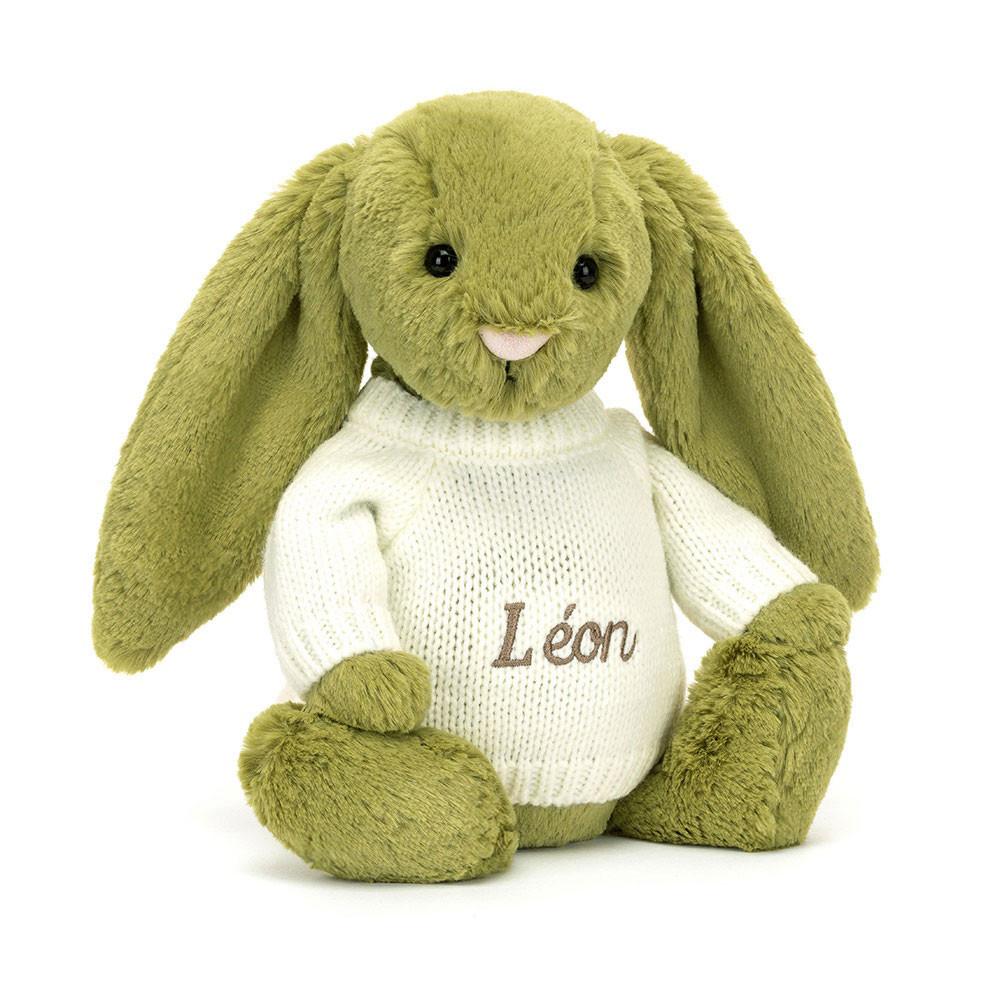 Jerséis Jellycat Bashful Moss Bunny with Personalised Cream Jumper 31cm x 12cm x 9cm Verde  Ecuador |  FDSZE0364