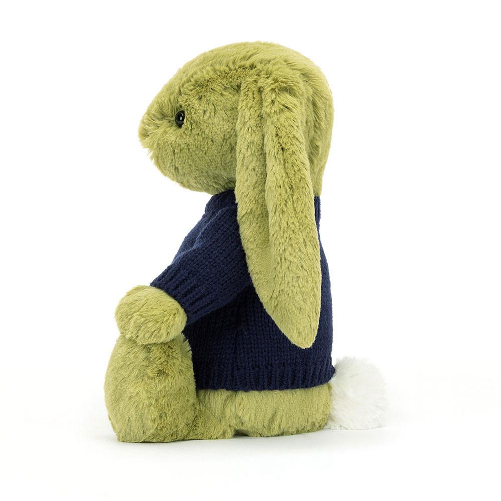 Jerséis Jellycat Bashful Moss Bunny with Personalised Navy Jumper 31cm x 12cm x 9cm Verde  Ecuador |  MWFQJ6280
