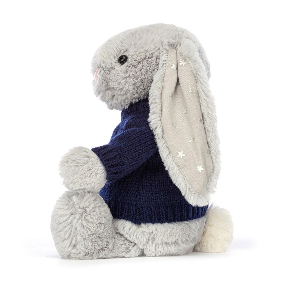 Jerséis Jellycat Bashful Shimmer Bunny with Personalised Navy Jumper 31cm x 12cm x 9cm Gris  Ecuador |  PGSFA2539