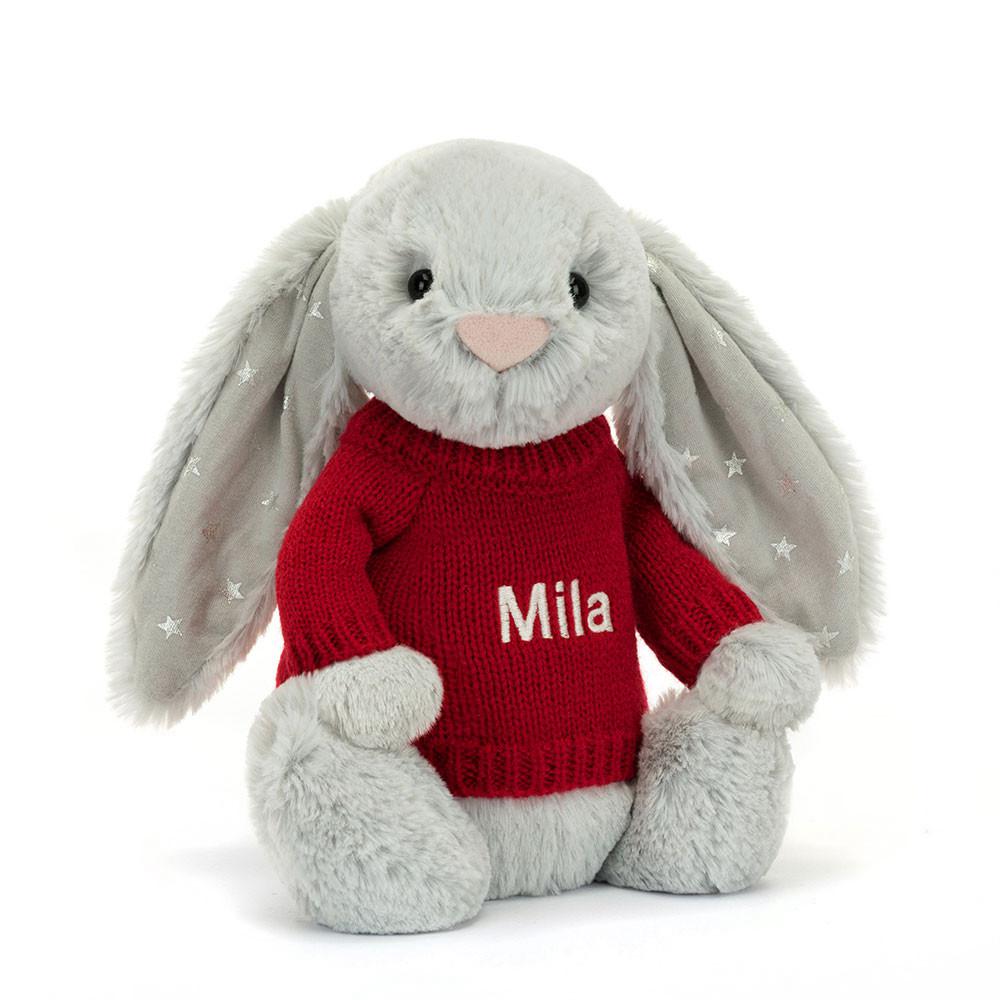 Jerséis Jellycat Bashful Shimmer Bunny with Personalised Jumper 31cm x 12cm x 9cm Gris  Ecuador |  WTUCD3568