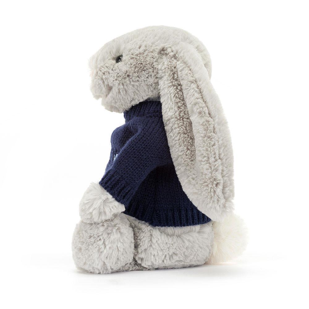 Jerséis Jellycat Bashful Silver Bunny with Personalised Navy Jumper 31cm x 12cm x 9cm Gris  Ecuador |  YHIAQ0386