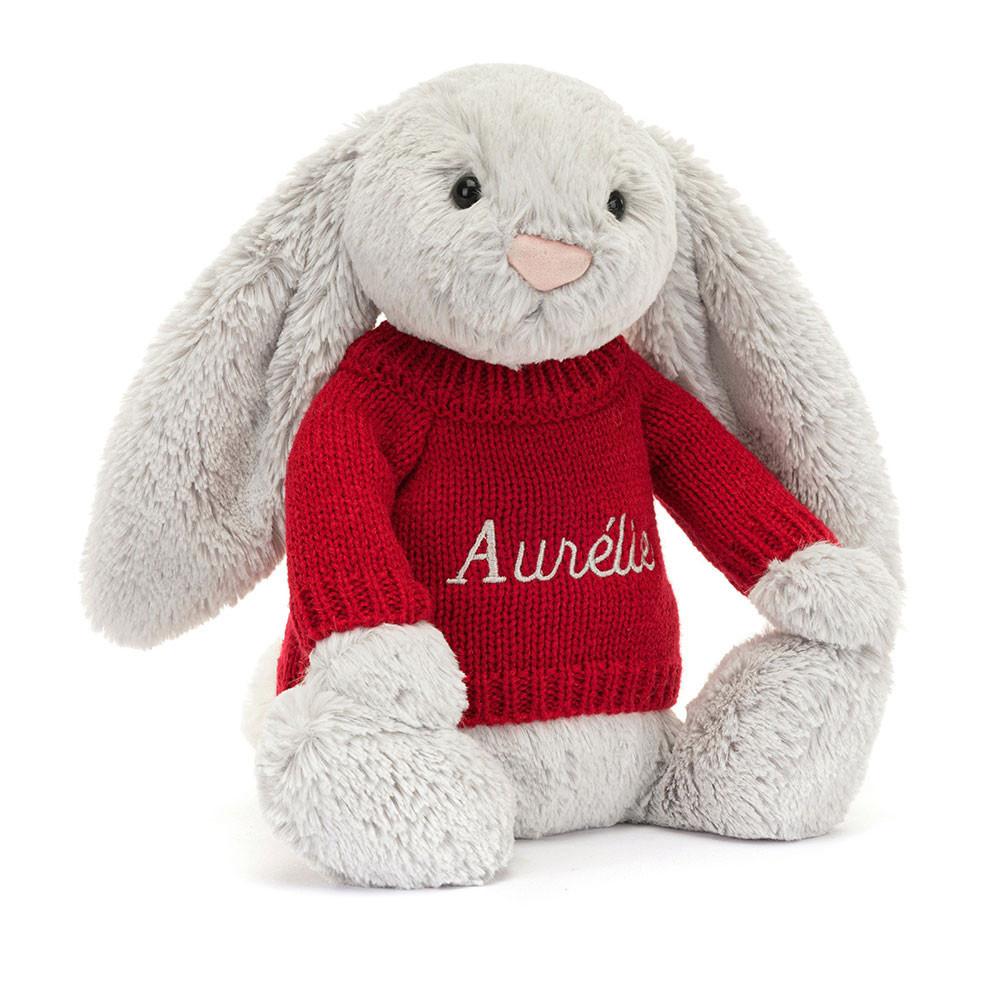 Jerséis Jellycat Bashful Silver Bunny with Personalised Jumper 31cm x 12cm x 9cm Gris  Ecuador |  LPASQ2637