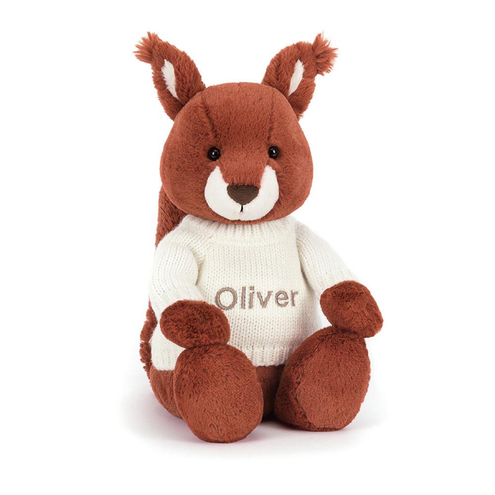 Jerséis Jellycat Bashful Squirrel with Personalised Cream Jumper 31cm x 12cm x 9cm Rojas  Ecuador |  JHXVC4895