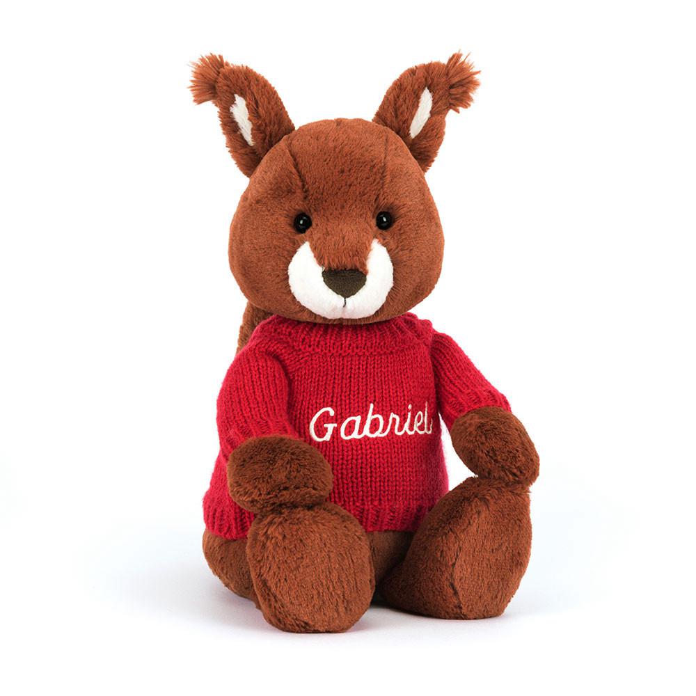 Jerséis Jellycat Bashful Squirrel with Personalised Jumper 31cm x 12cm x 9cm Rojas  Ecuador |  VNRMJ5192