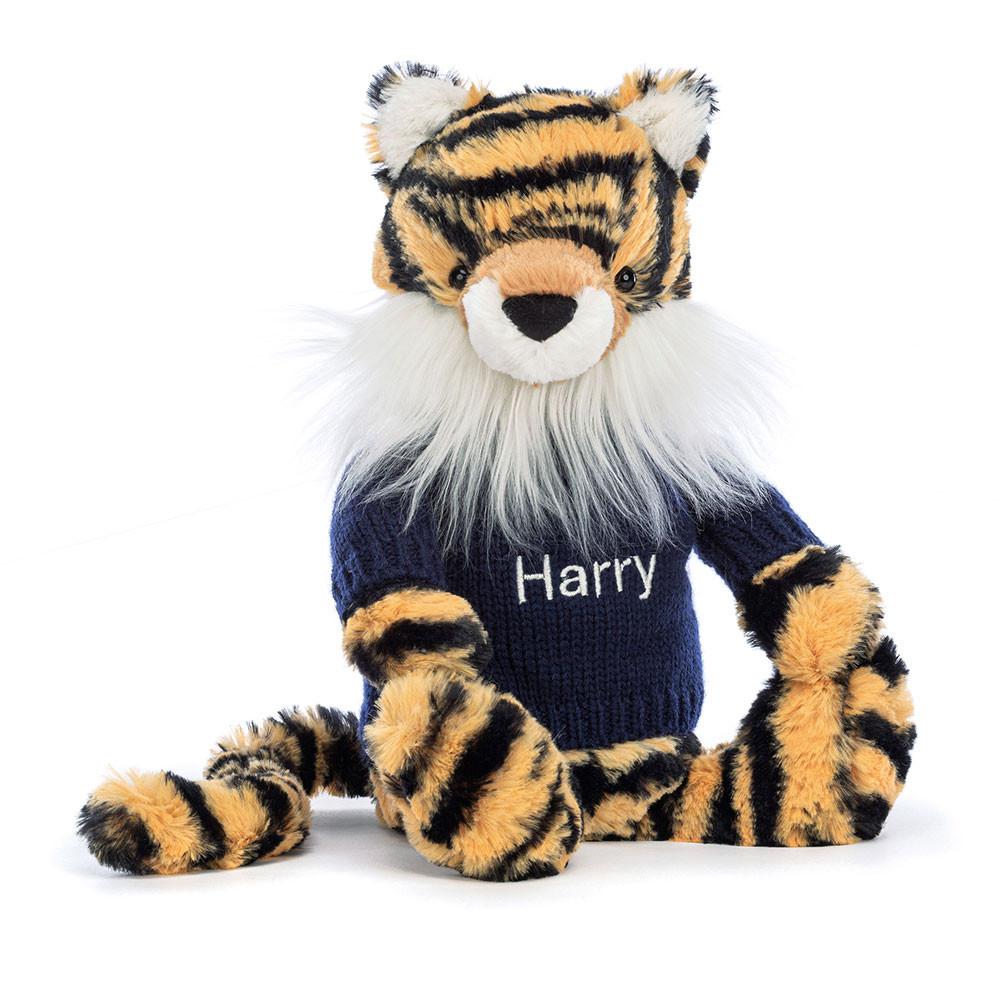 Jerséis Jellycat Bashful Tiger with Personalised Navy Jumper 31cm x 12cm x 9cm Amarillo  Ecuador |  EAMFO8076