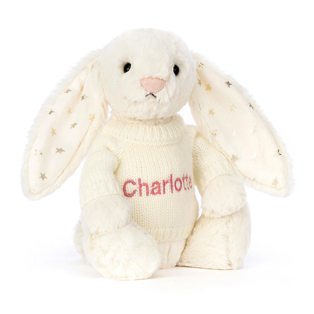 Jerséis Jellycat Bashful Twinkle Bunny with Personalised Cream Jumper 31cm x 12cm x 9cm Blancas  Ecuador |  UMNBF7410