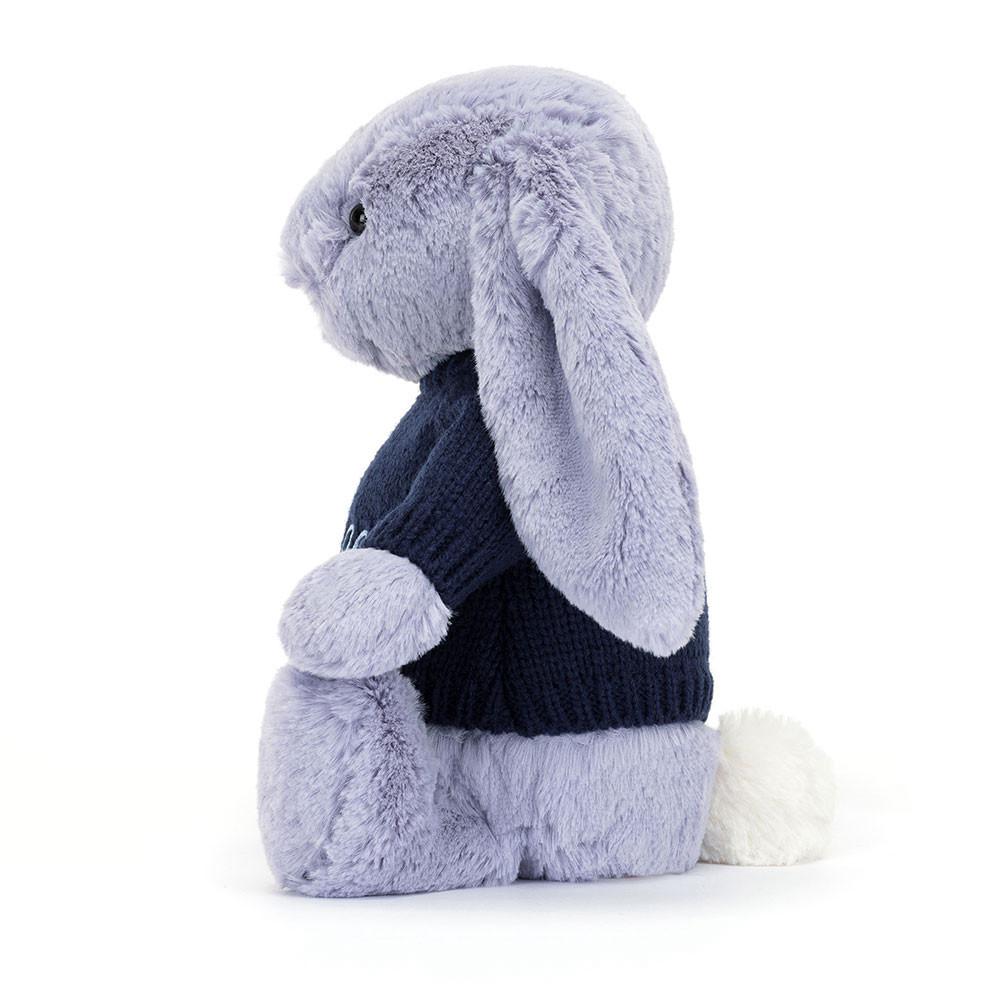 Jerséis Jellycat Bashful Viola Bunny with Personalised Navy Jumper 31cm x 12cm x 9cm Moradas  Ecuador |  DSJZH9137