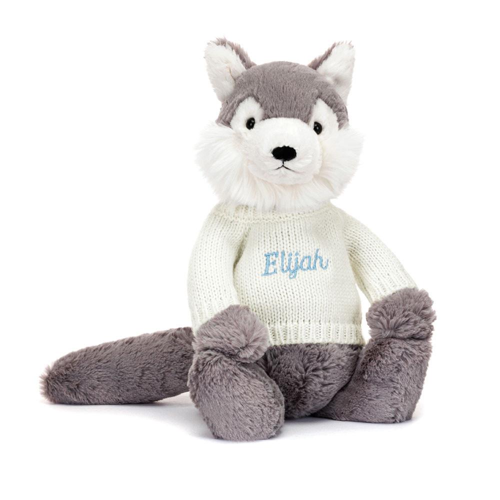 Jerséis Jellycat Bashful Wolf with Personalised Cream Jumper 31cm x 12cm x 9cm Gris  Ecuador |  CZPUD8310