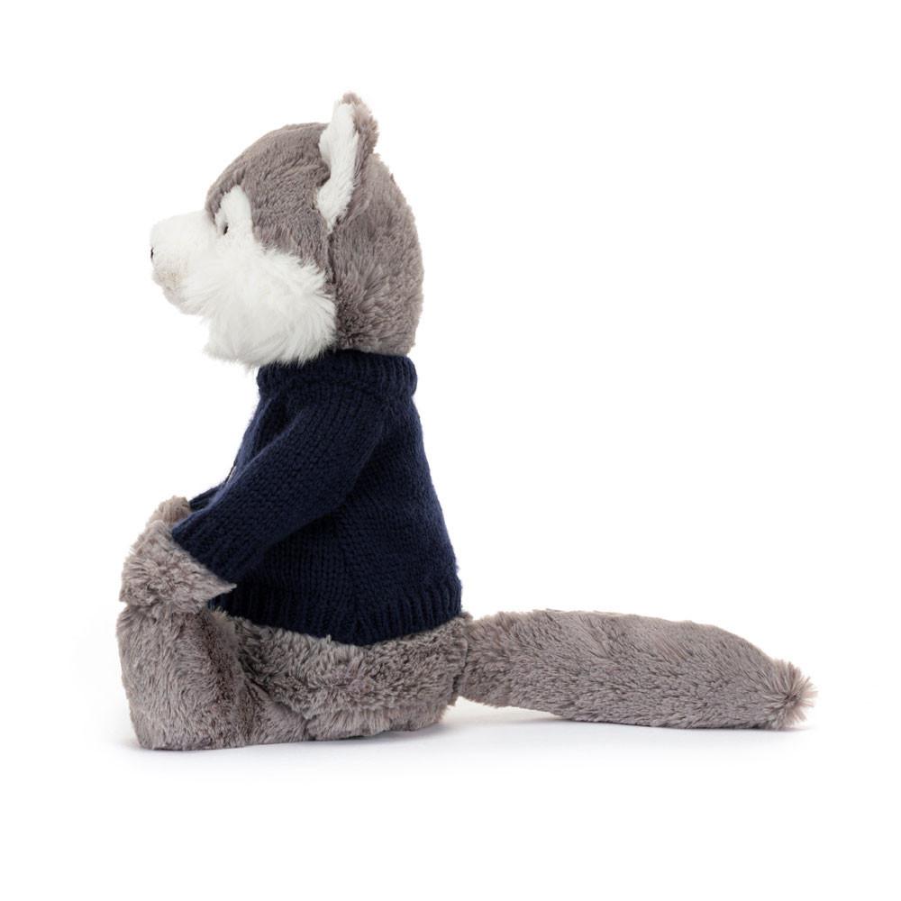 Jerséis Jellycat Bashful Wolf with Personalised Navy Jumper 31cm x 12cm x 9cm Gris  Ecuador |  WTPMG3267