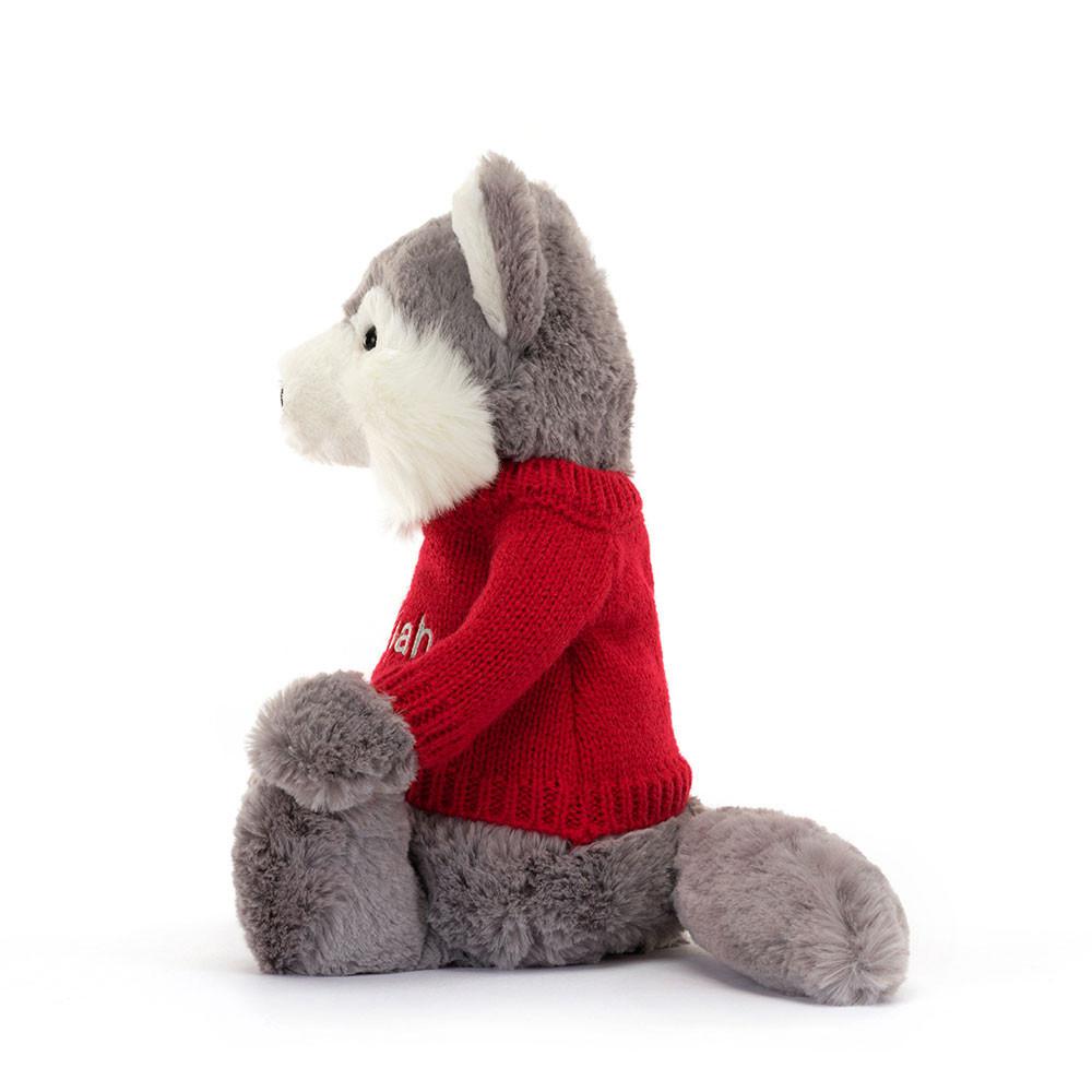 Jerséis Jellycat Bashful Wolf with Personalised Jumper 31cm x 12cm x 9cm Gris  Ecuador |  AKCPU6409
