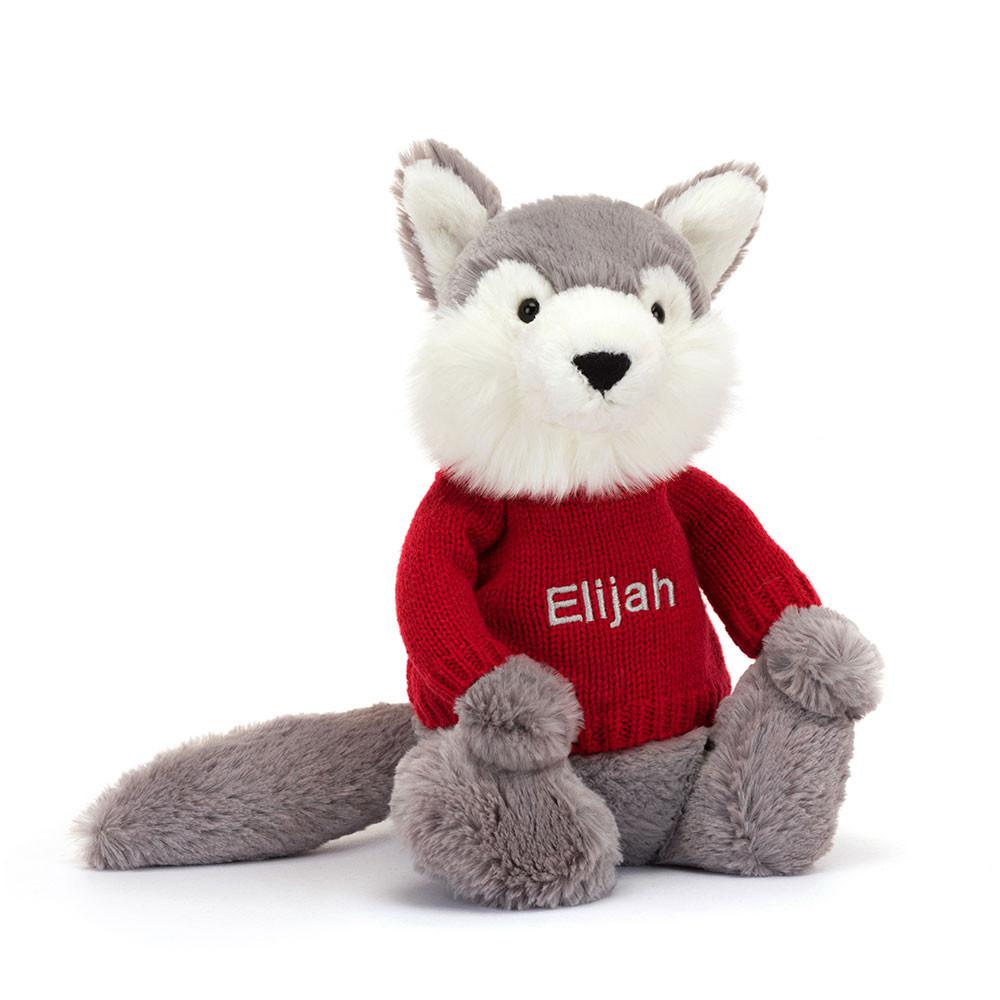 Jerséis Jellycat Bashful Wolf with Personalised Jumper 31cm x 12cm x 9cm Gris  Ecuador |  AKCPU6409