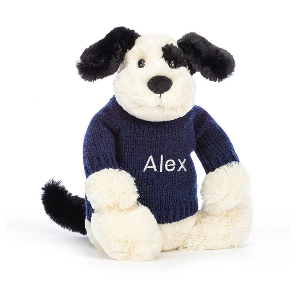 Jerséis Jellycat Bashful & Cream Puppy with Personalised Navy Jumper 31cm x 12cm x 9cm Blancas  Ecuador |  UMKEB2716