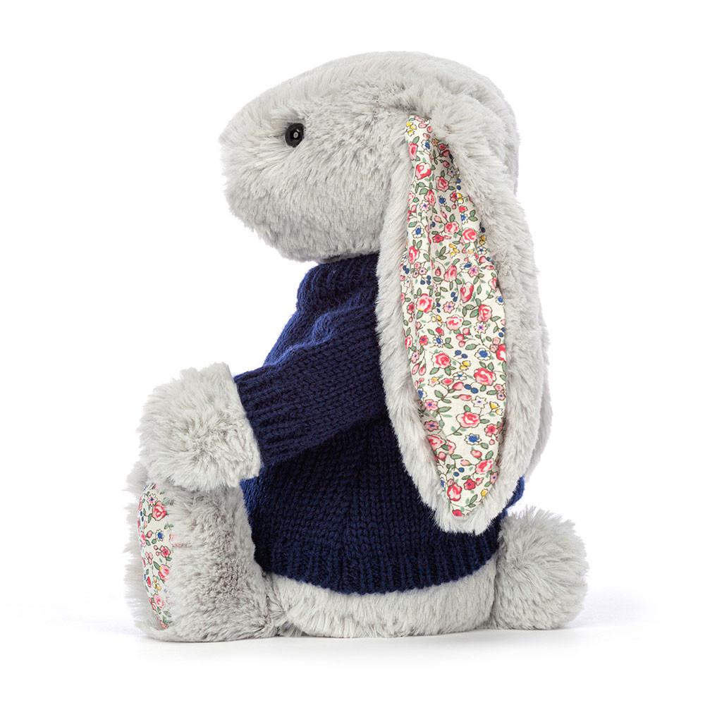 Jerséis Jellycat Blossom Silver Bunny with Personalised Navy Jumper 31cm x 12cm x 9cm Gris  Ecuador |  FEXRU9254