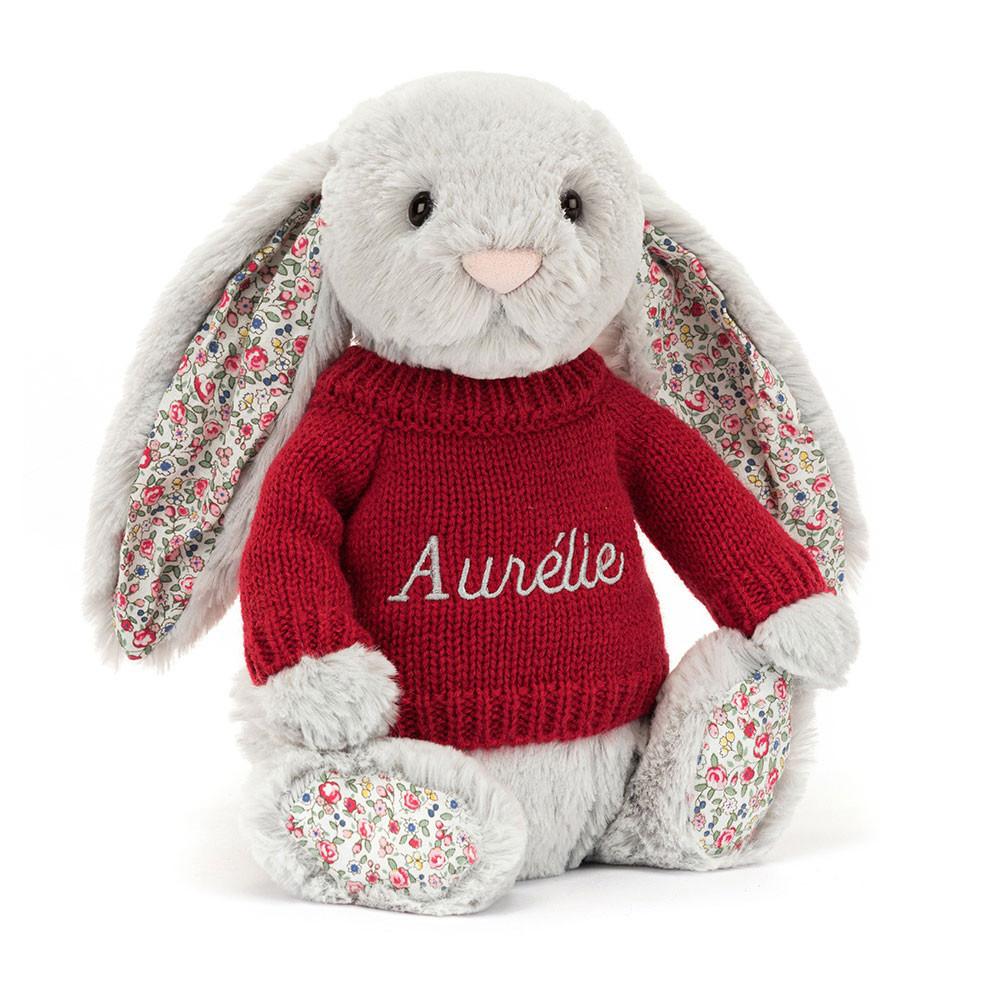 Jerséis Jellycat Blossom Silver Bunny with Personalised Jumper 31cm x 12cm x 9cm Gris  Ecuador |  OMNKC8126