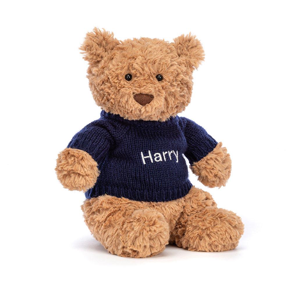Juguetes Del Bebé Jellycat Bartholomew Bear with Personalised Navy Jumper 26cm x 12cm x 8cm Marrones  Ecuador |  TBEDM4921