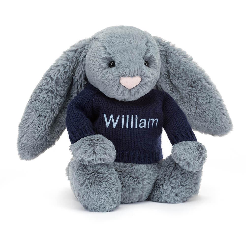 Juguetes Del Bebé Jellycat Bashful Dusky Bunny with Personalised Navy Jumper 31cm x 12cm x 9cm Azules  Ecuador |  UMPYG9306